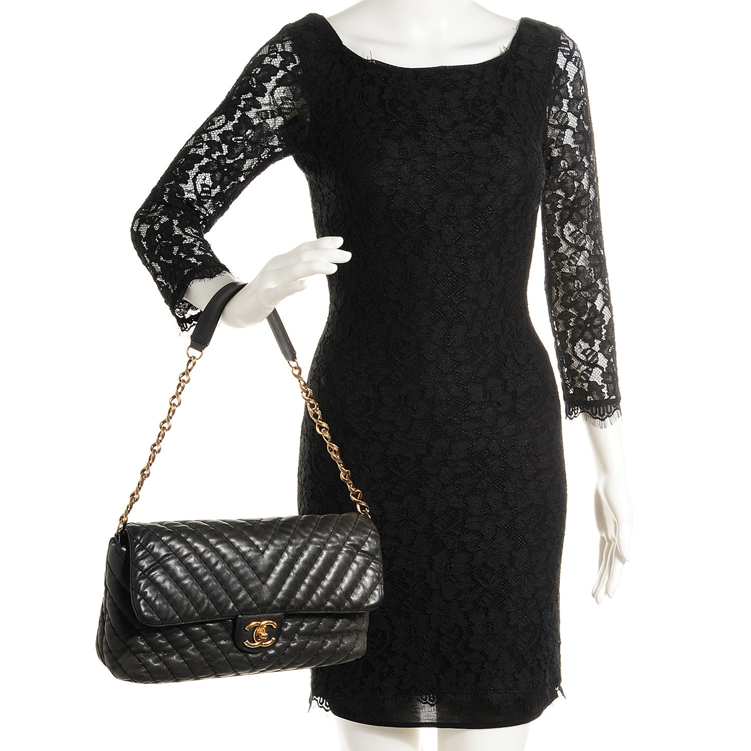 Chanel Iridescent Calfskin Surpique Chevron Large Flap Black 2 of 8