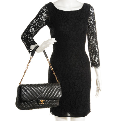 Chanel Iridescent Calfskin Surpique Chevron Large Flap Black 2 of 8