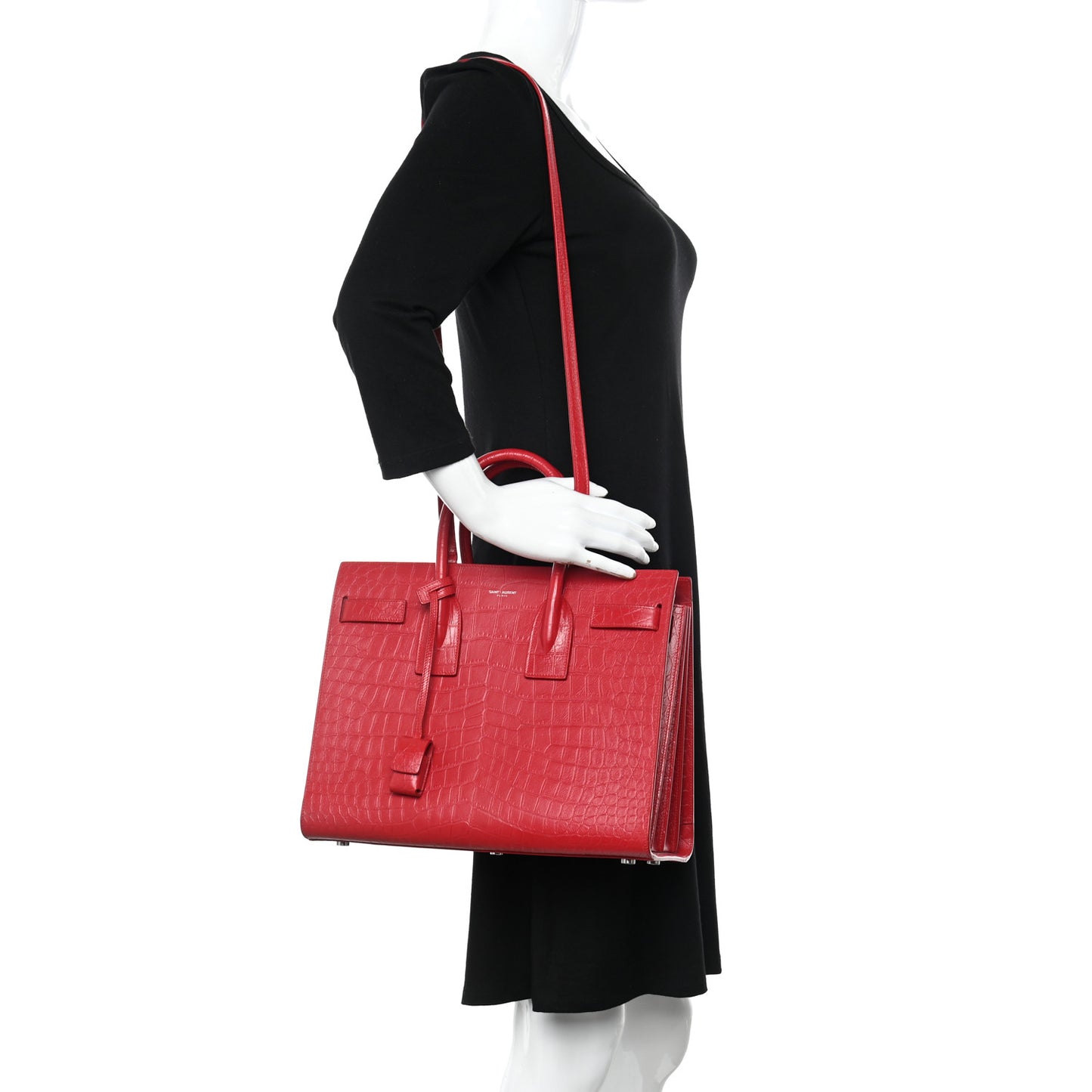 Calfskin Crocodile Embossed Small Sac de Jour Eros Red