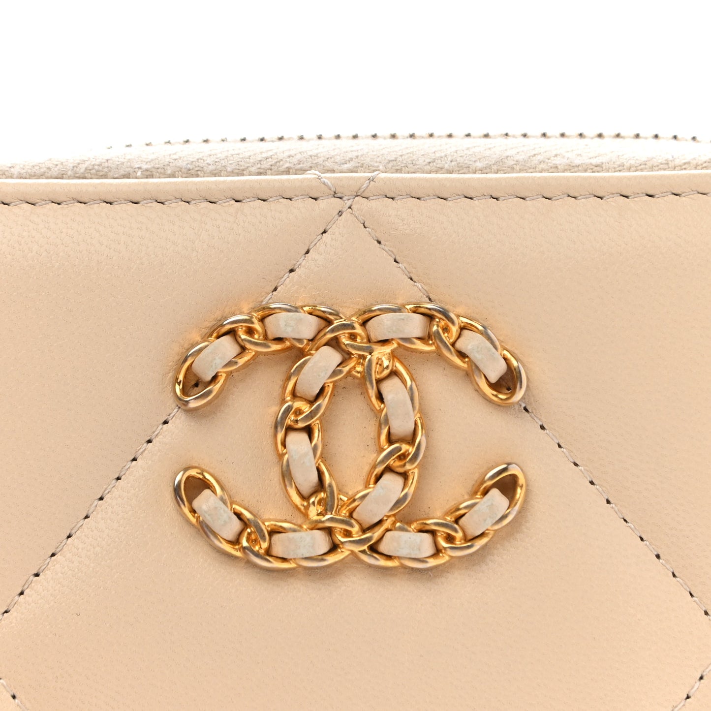 Lambskin Quilted 19 Zip Around Coin Purse Wallet Beige