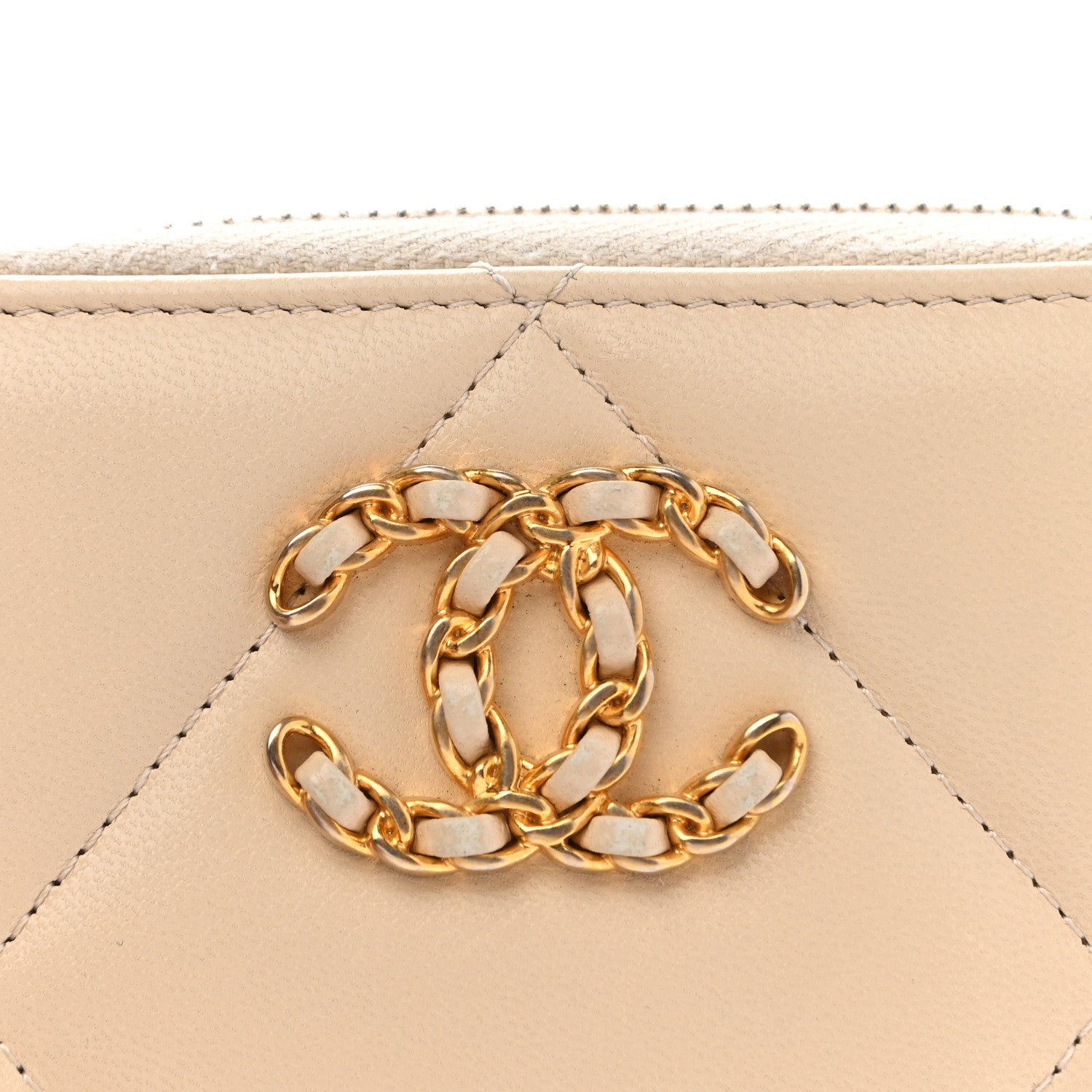 Chanel Lambskin Quilted 19 Zip Around Coin Purse Wallet Beige 8 of 9