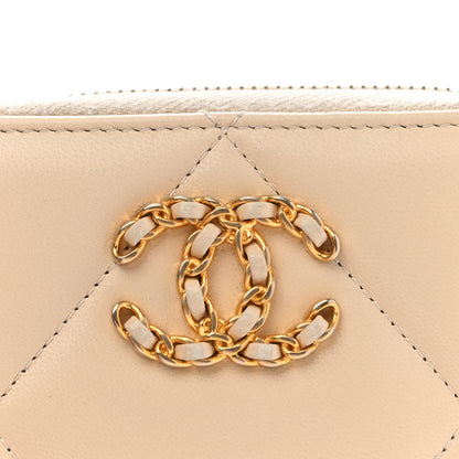 Chanel Lambskin Quilted 19 Zip Around Coin Purse Wallet Beige 8 of 9