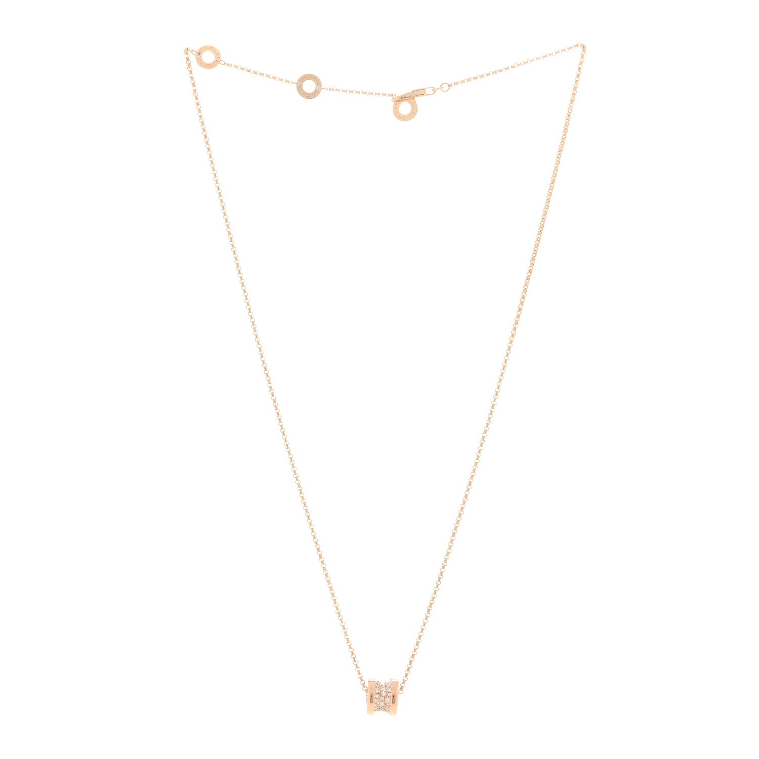 Bulgari 18K Rose Gold Diamond Small B.Zero1 Pave Pendant Necklace 2 of 4