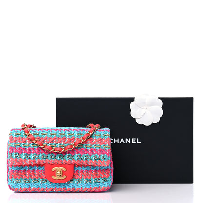 Chanel Cotton Mixed Fibers Woven Mini Rectangular Flap Red Fuchsia Blue 10 of 10
