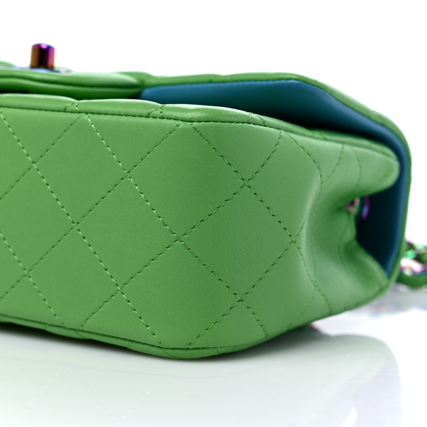 Lambskin Quilted Mini Rectangular Flap Green Blue