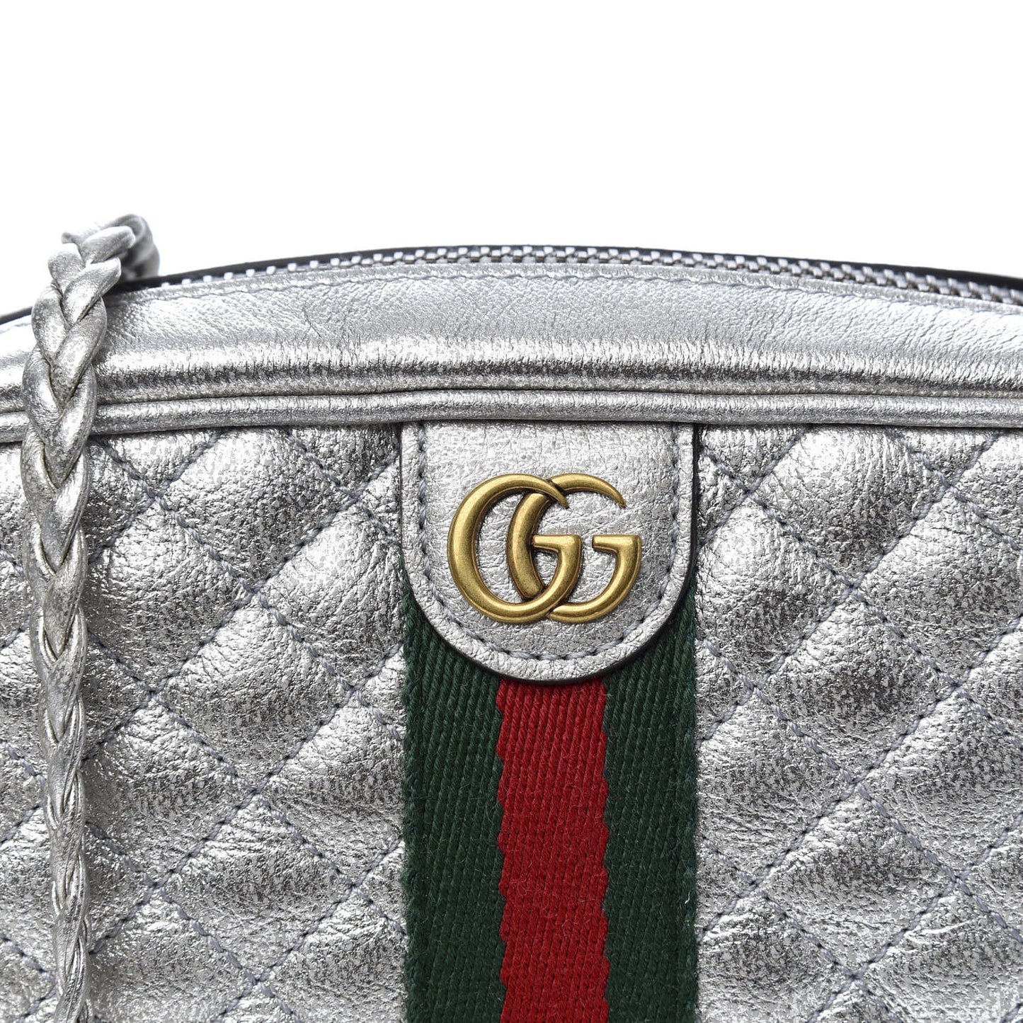 Laminated Nappa Web Trapuntata Mini GG Shoulder Bag Argento