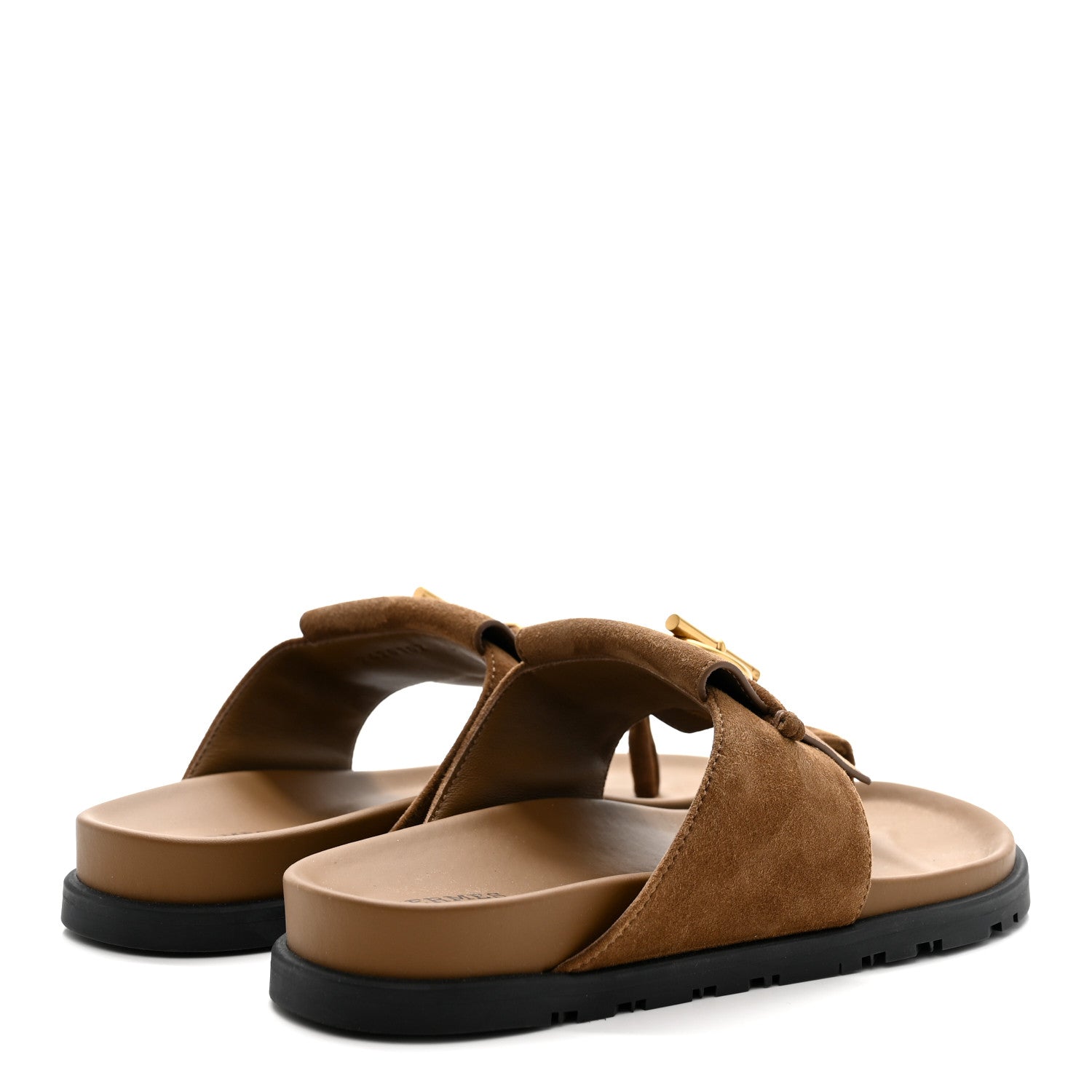 Hermes Suede Goatskin Womens Joyce Sandals 37 Brun Fume 5 of 9