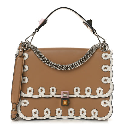 Fendi Vitello Liberty Dolce Scalloped Studded Scrollwork Kan I Shoulder Bag Cuoio White 1 of 8