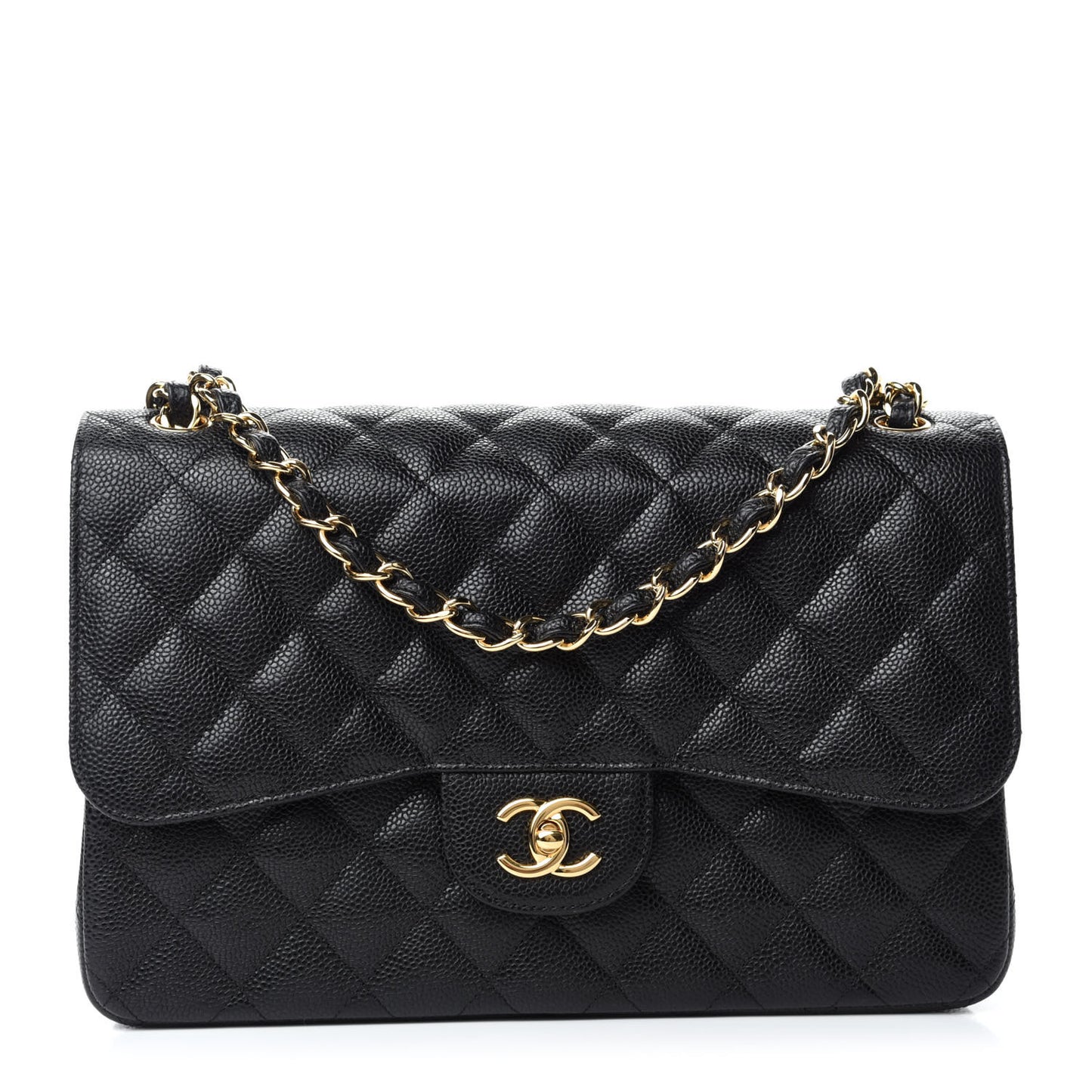 Caviar Quilted Jumbo Double Flap Black