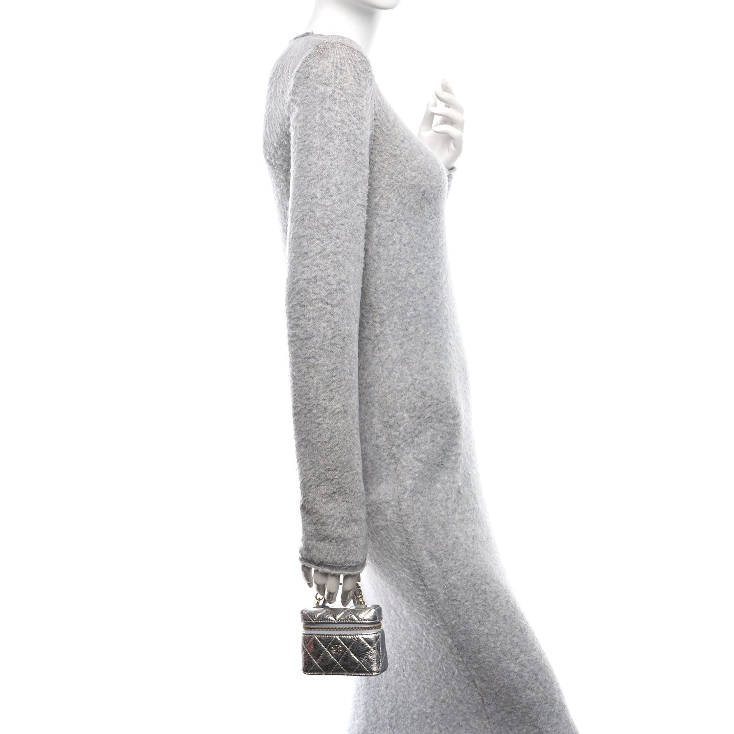 Chanel Metallic Calfskin Quilted Mini Vanity Bag Charm With Hook Silver 2 of 11