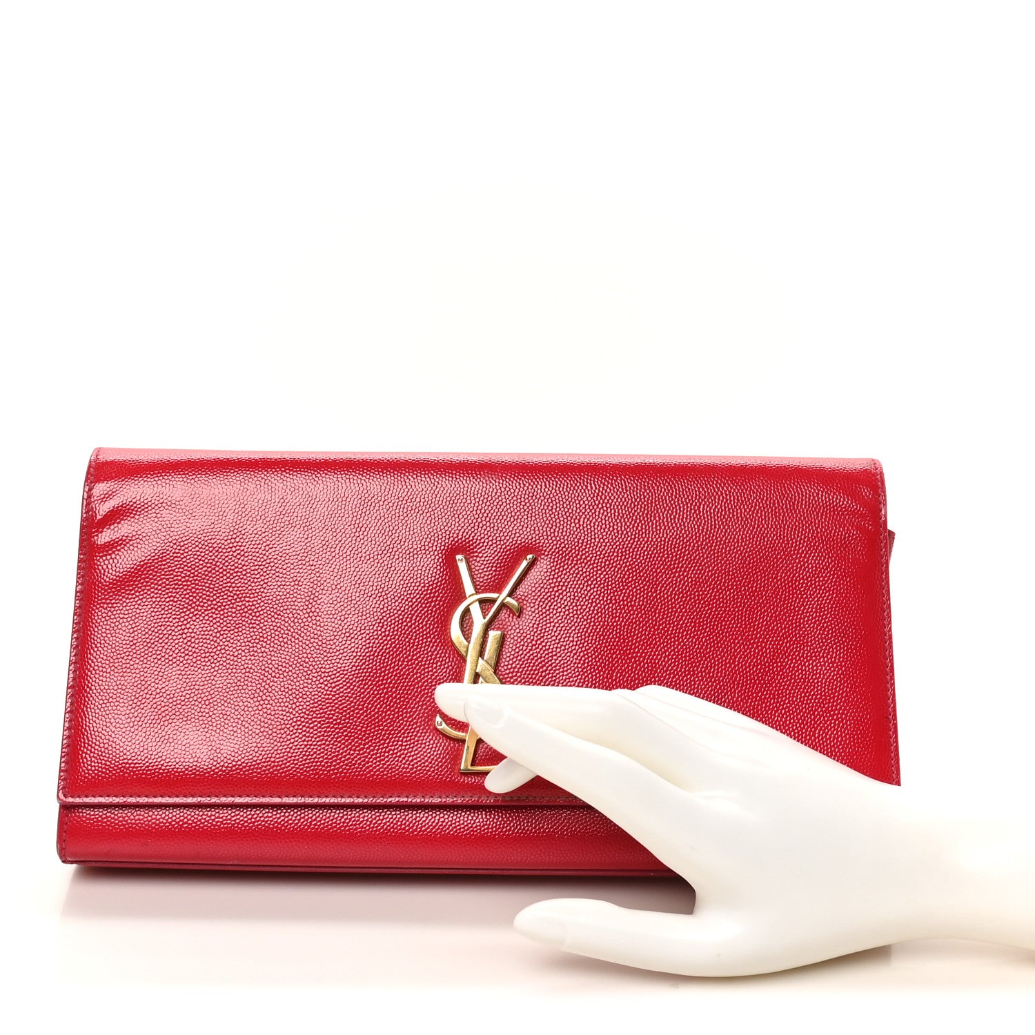 Saint Laurent Patent Grain De Poudre Classic Monogram Cassandre Clutch Fuchsia 2 of 11