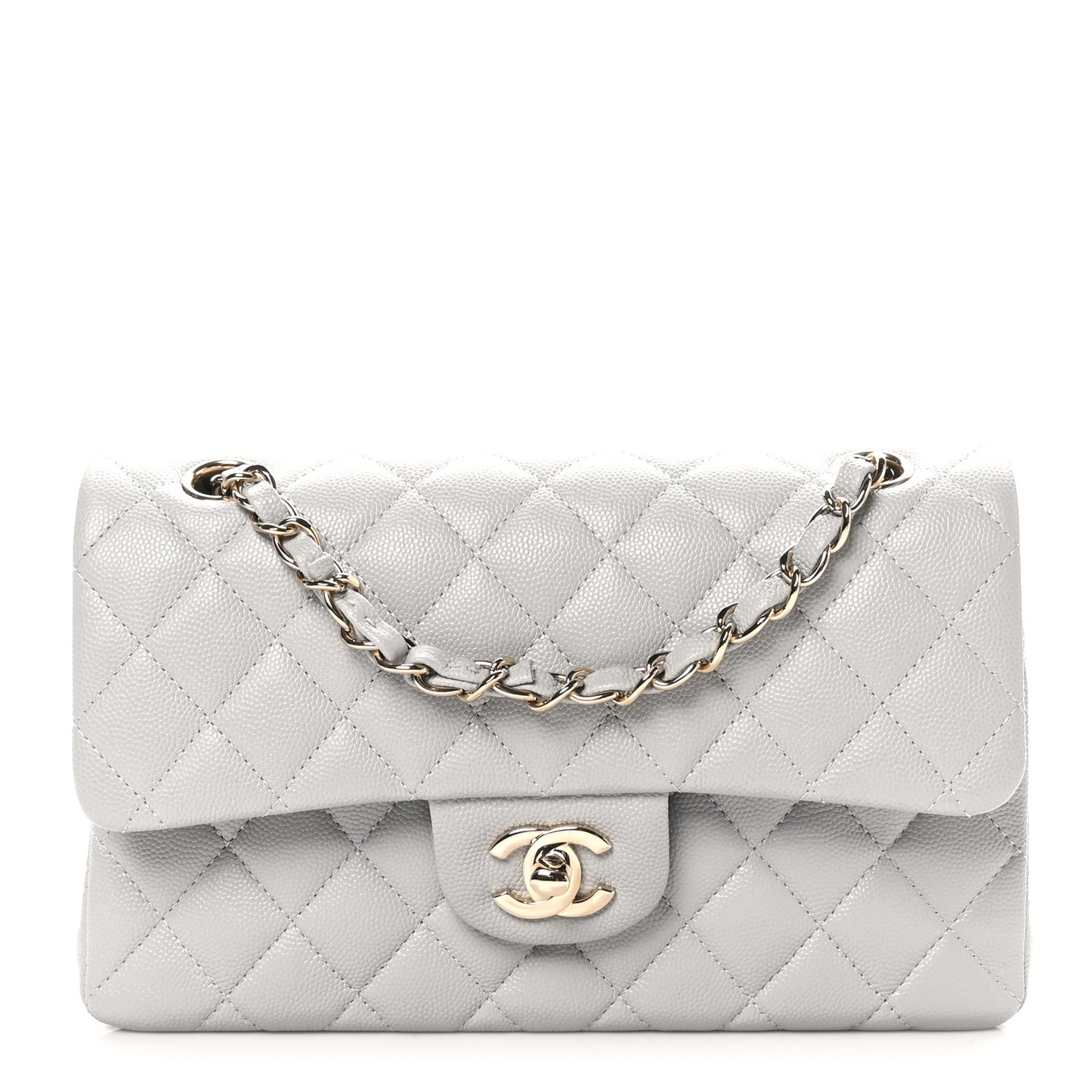 Caviar Quilted Small Double Flap Grey