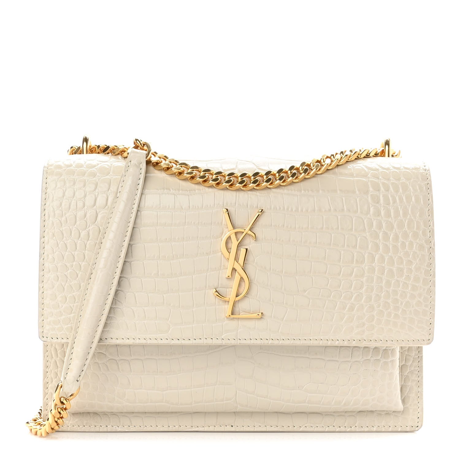 Saint Laurent Calfskin Crocodile Embossed Medium Monogram Sunset Blanc Vintage 1 of 9