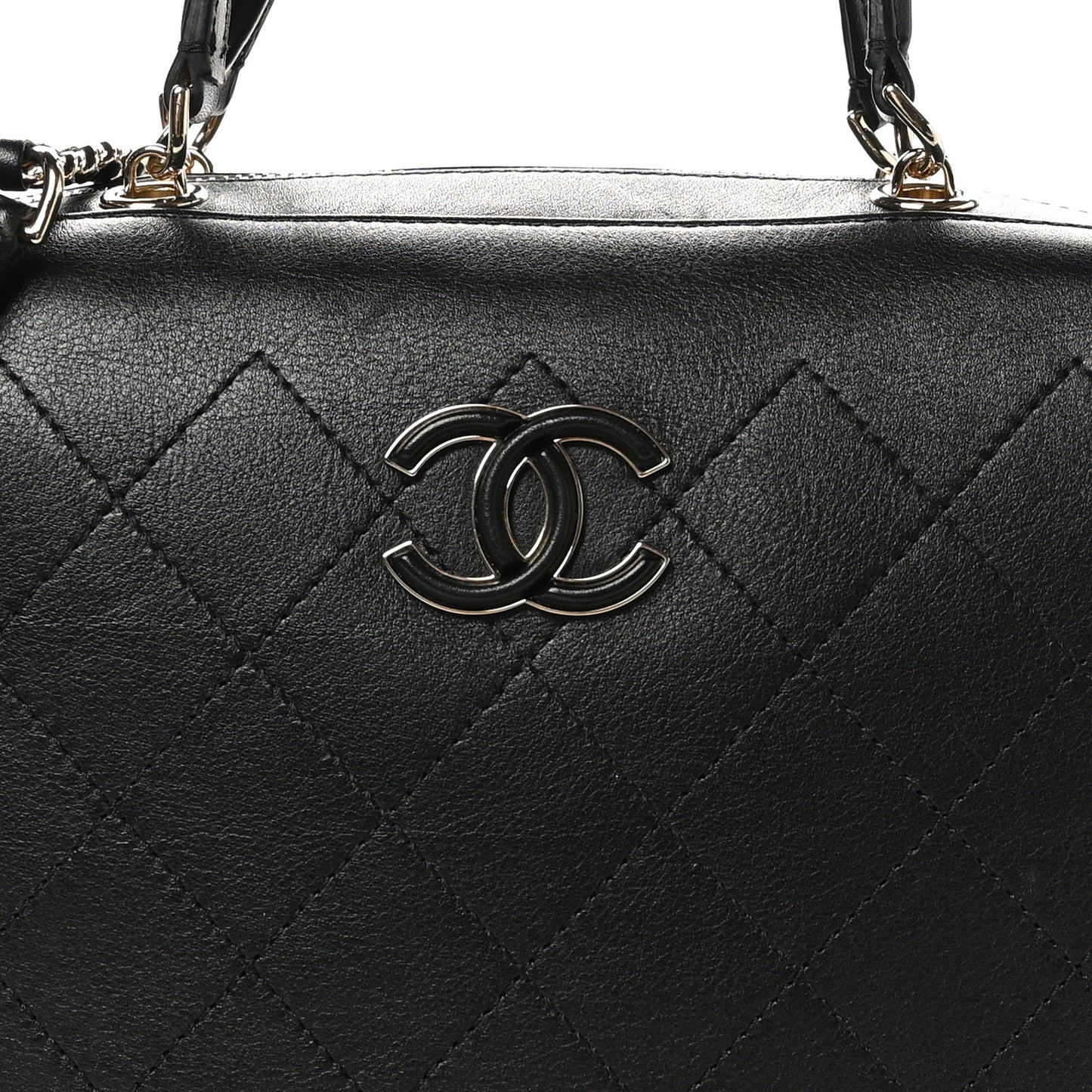Calfskin Stitched Sleek Box Top Handle Vanity Bag Black