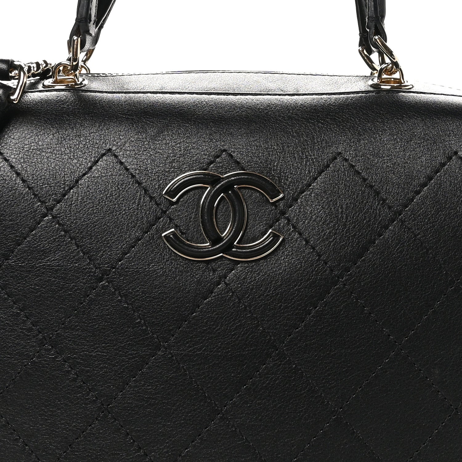Chanel Calfskin Stitched Sleek Box Top Handle Vanity Bag Black 10 of 12