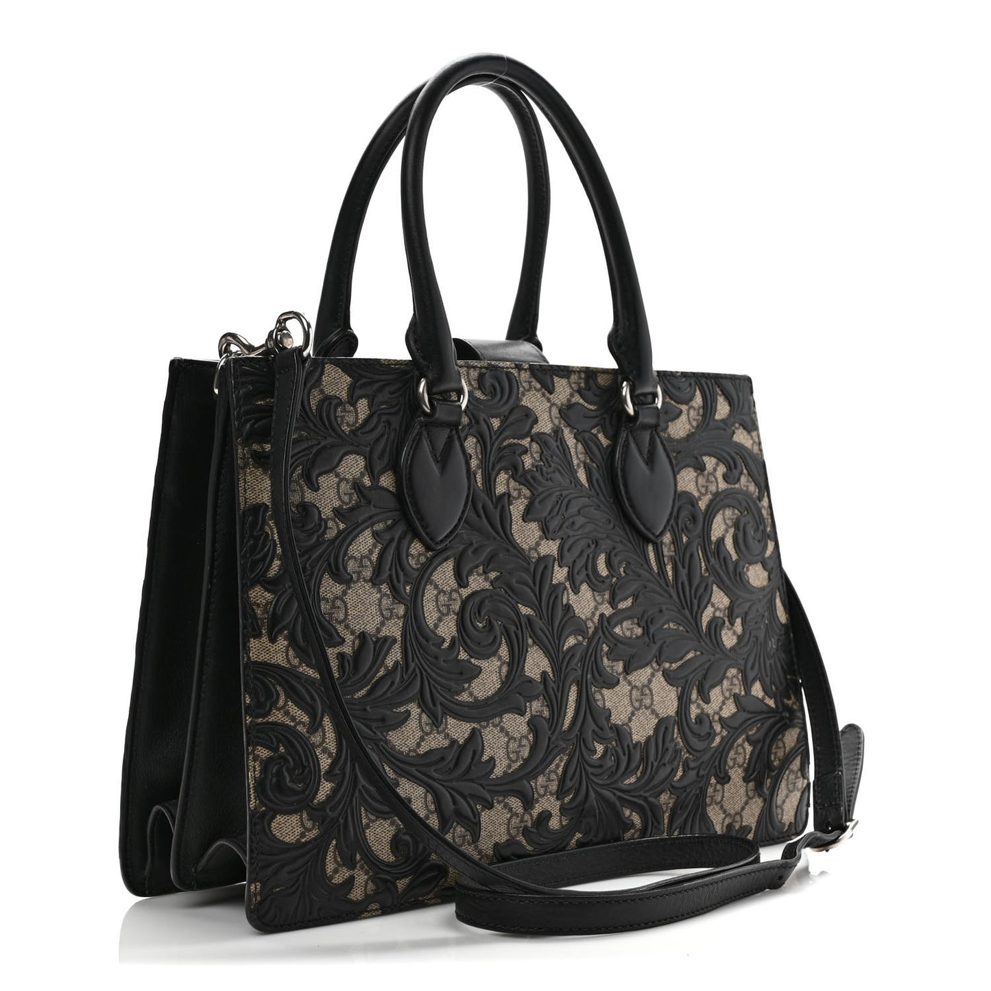 GG Supreme Monogram Arabesque Small Top Handle Bag Beige Black