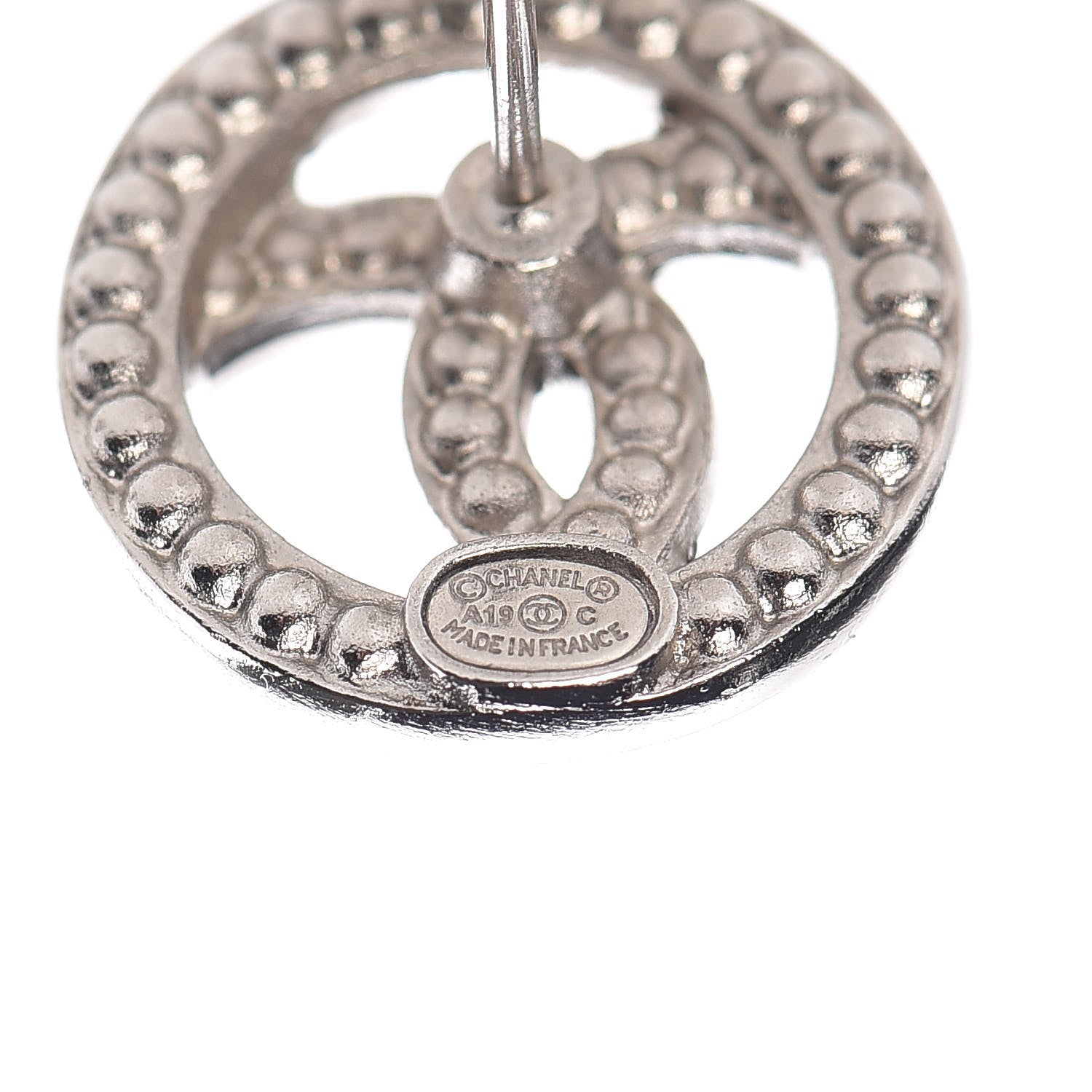 Chanel Crystal CC Round Earrings Silver 4 of 5