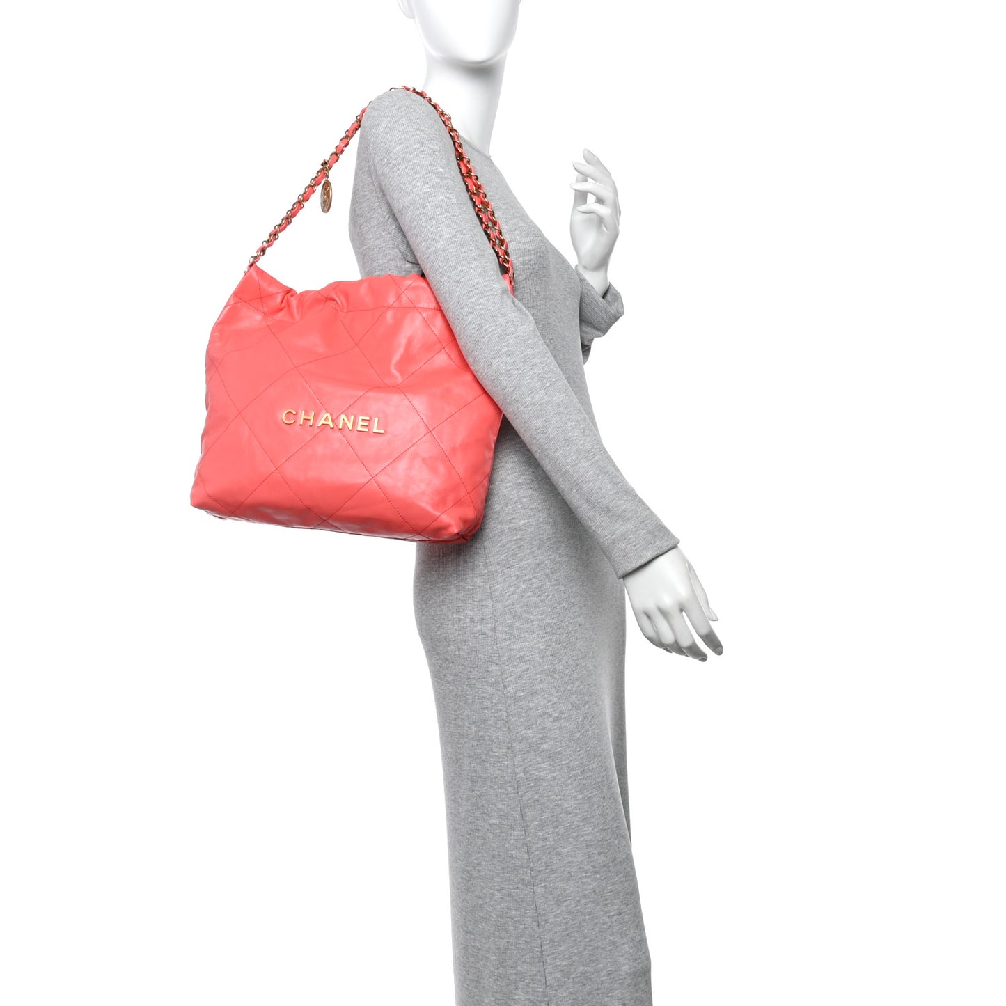 Shiny Calfskin Quilted Small Chanel 22 Coral