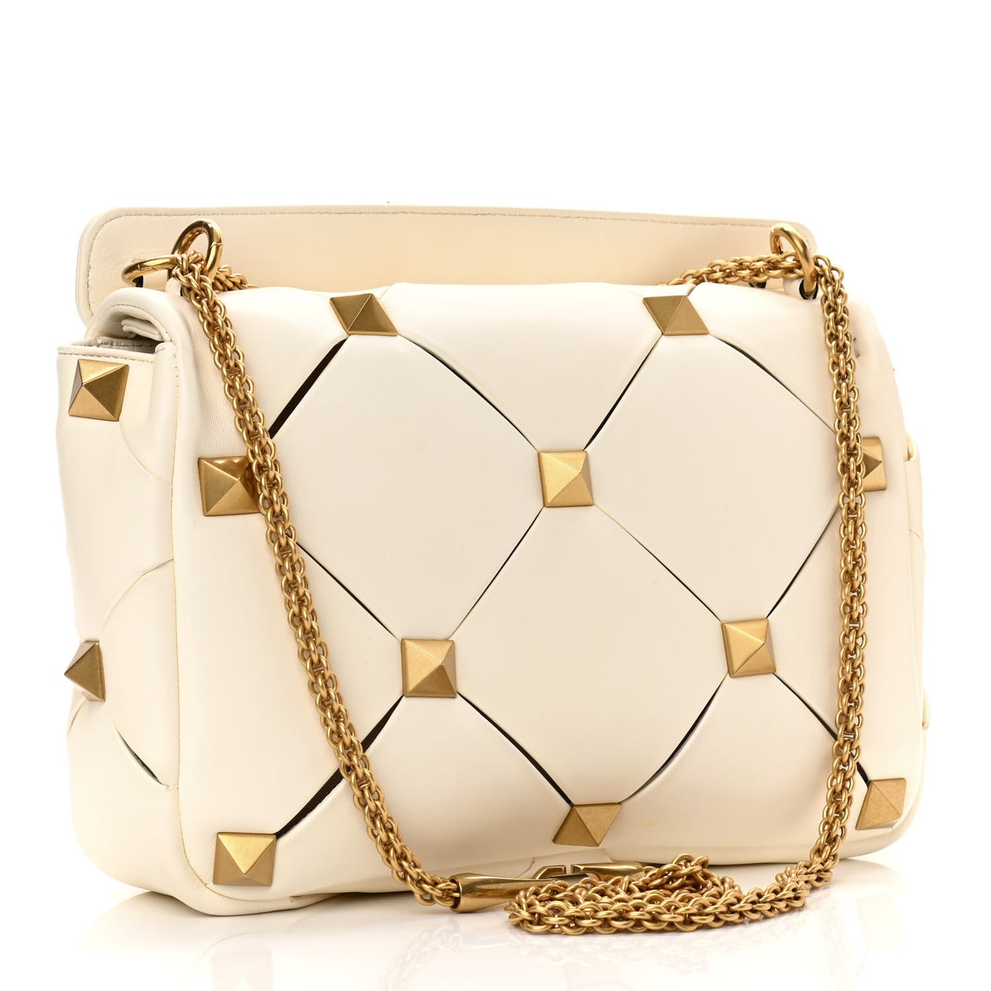 Nappa Large Roman Stud Craving Shoulder Bag Ivory