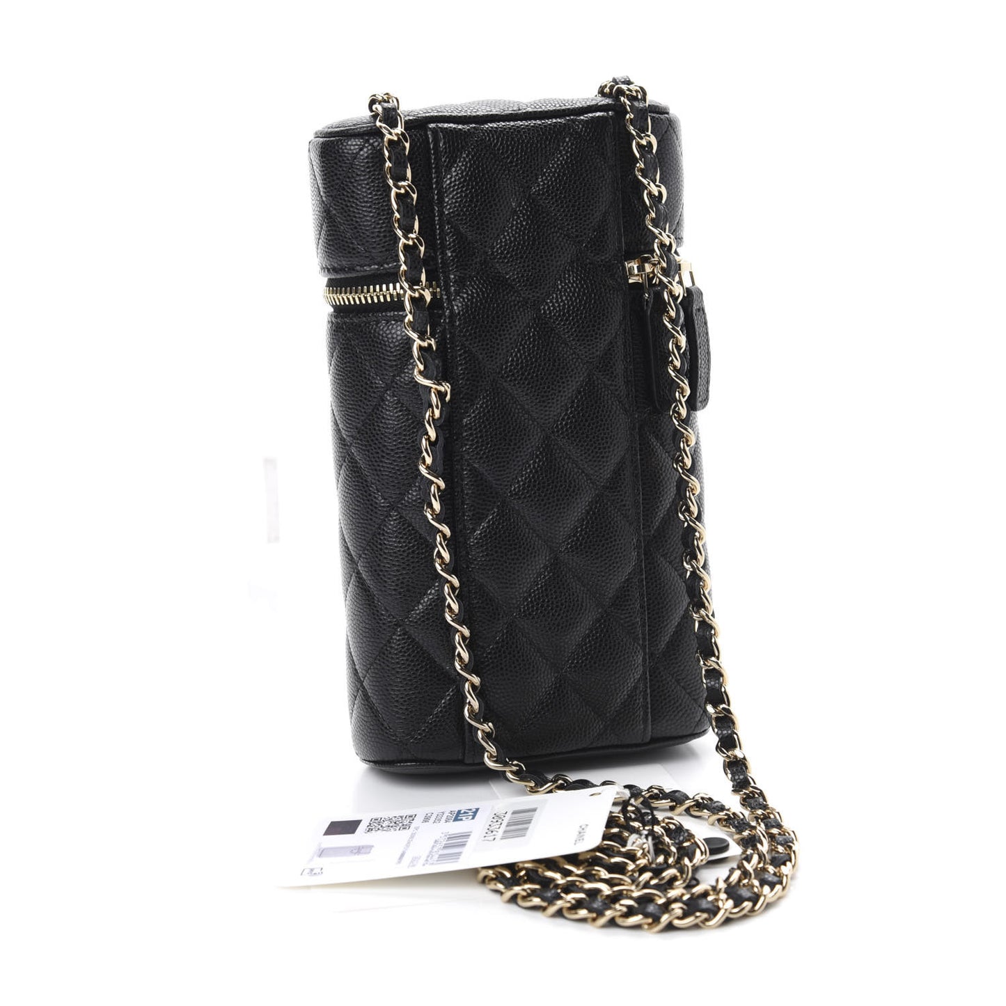 Caviar Quilted Phone Holder With Chain Black