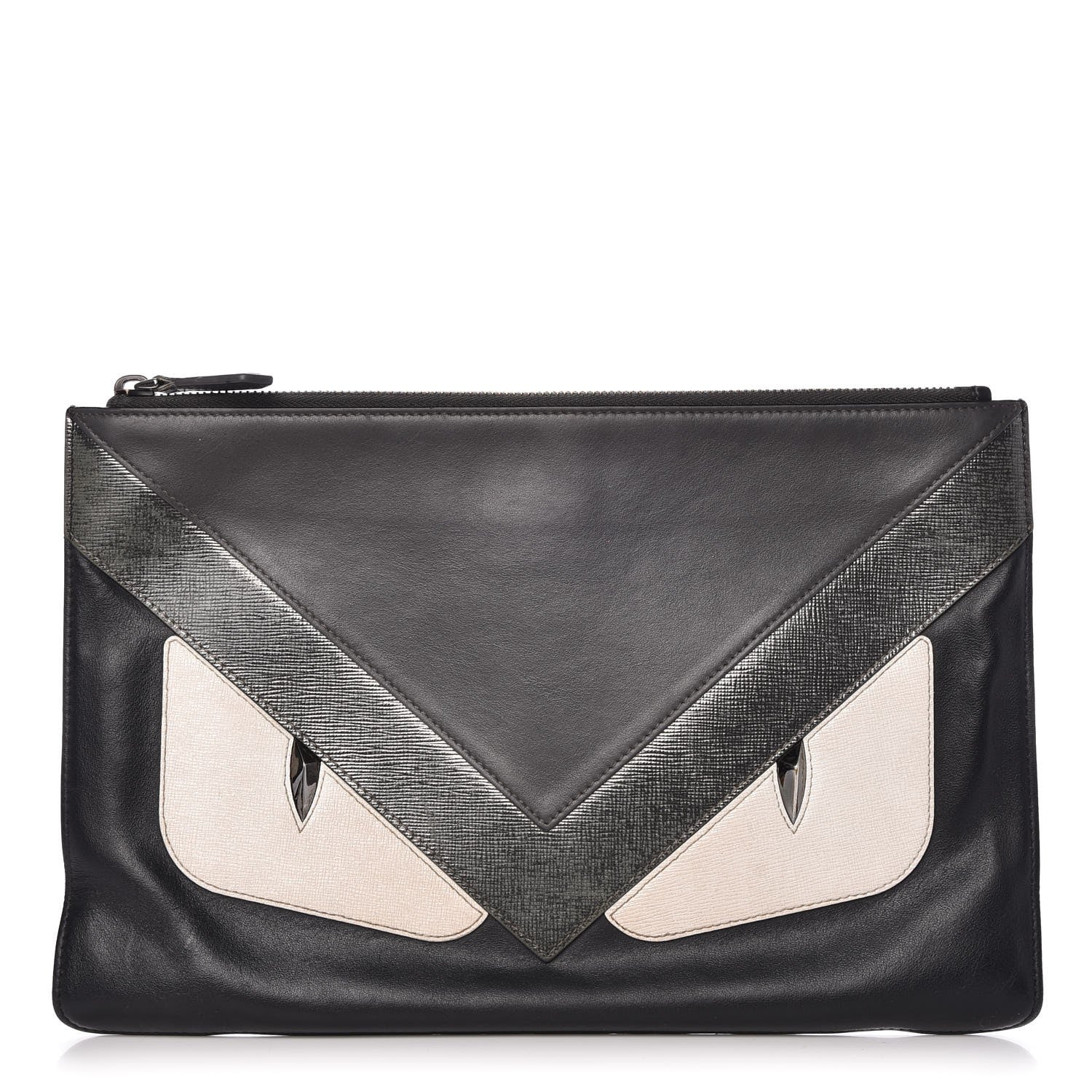 Fendi Vitello Century Elite Monster Eyes Pouch Black Graphite 1 of 10