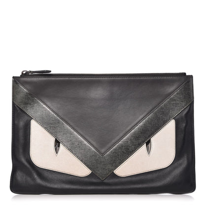 Fendi Vitello Century Elite Monster Eyes Pouch Black Graphite 1 of 10