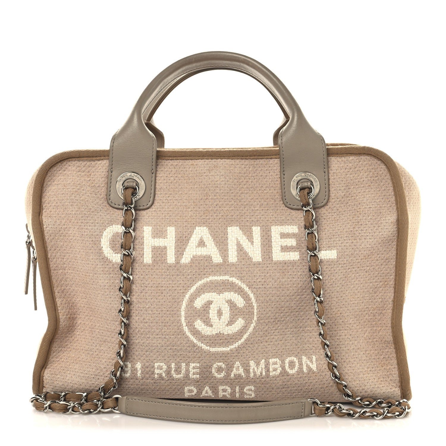 Chanel Canvas Deauville Bowling Bag Ecru 1 of 10
