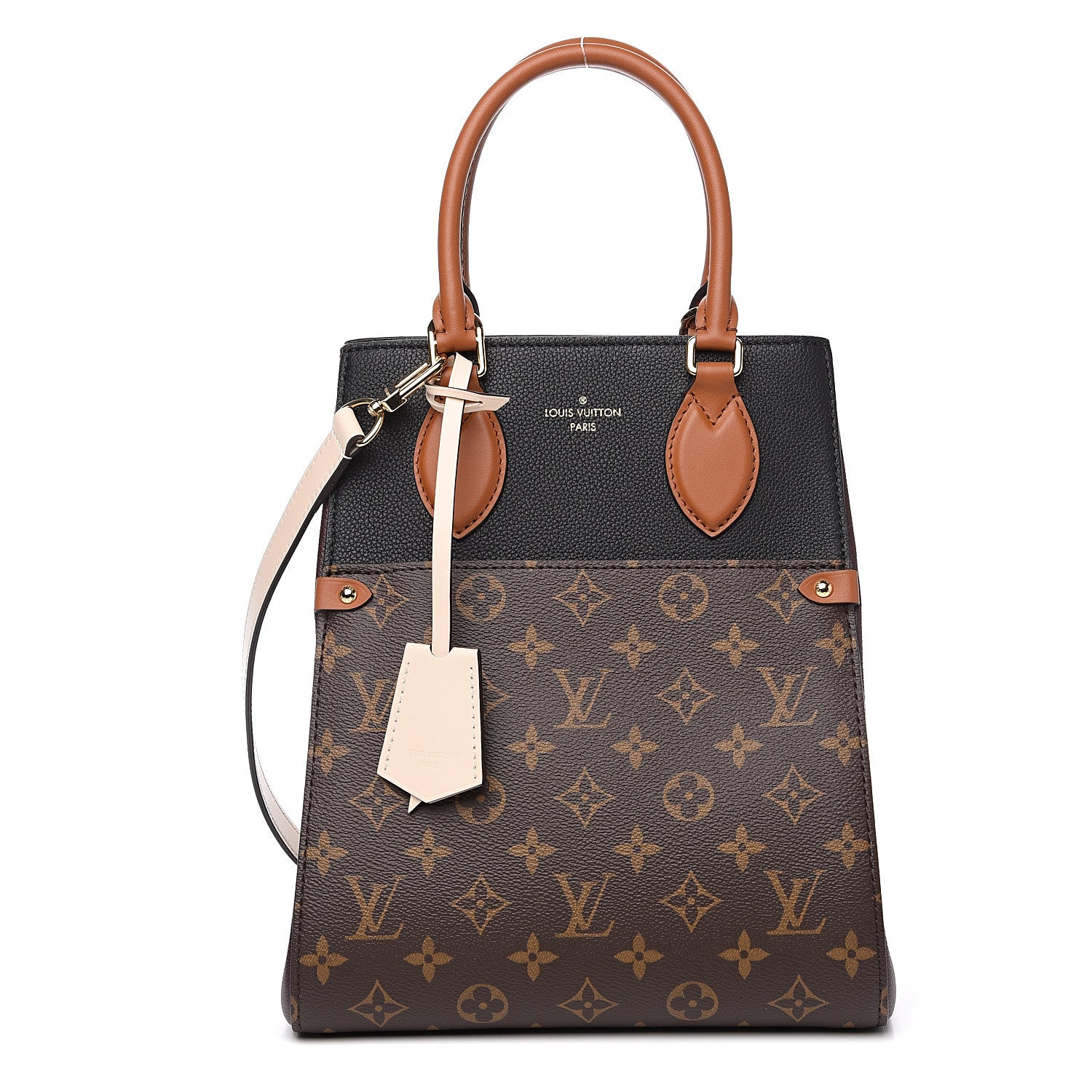 Louis Vuitton Calfskin Monogram Fold Tote MM Black Wine Cream 1 of 9