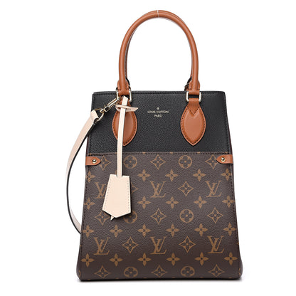 Louis Vuitton Calfskin Monogram Fold Tote MM Black Wine Cream 1 of 9