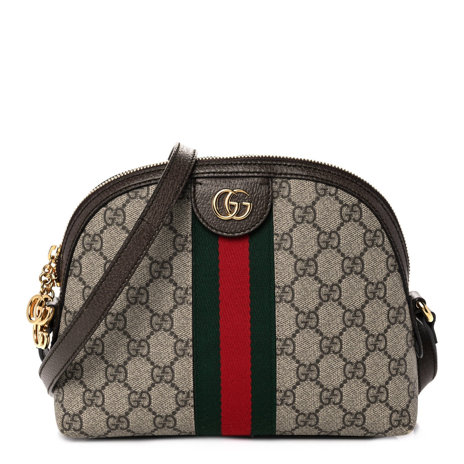 Gucci GG Supreme Monogram Textured Dollar Calfskin Web Small Ophidia Dome Shoulder Bag Beige Ebony New Acero 1 of 31