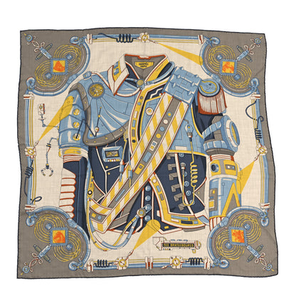 Hermes Silk Neo Brandebourgs Scarf 100 Naturel Jaune Marine 1 of 5