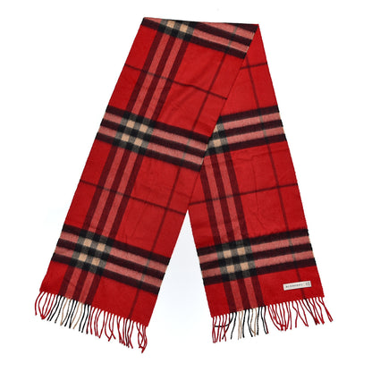 Burberry Cashmere Classic Check Fringe Scarf Parade Red 3 of 5