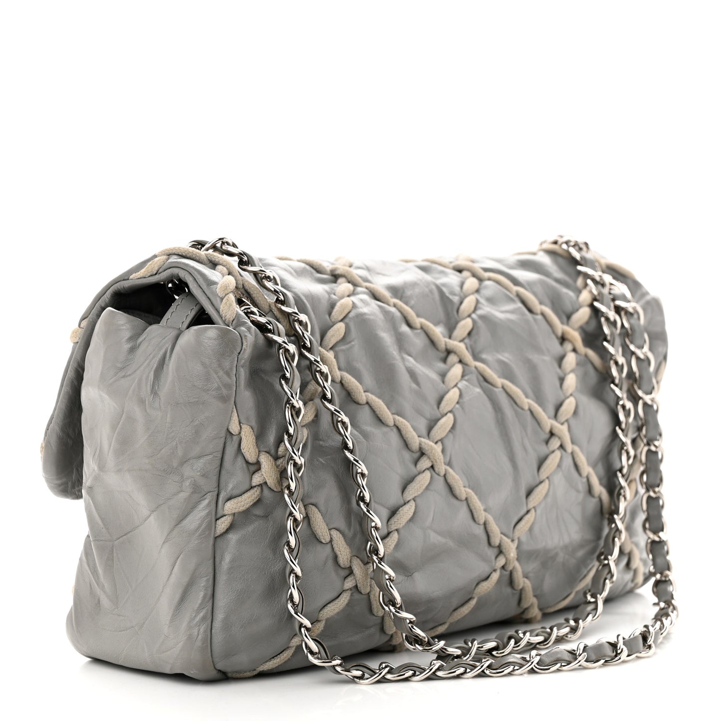 Calfskin Medium Ultra Stitch Flap Grey