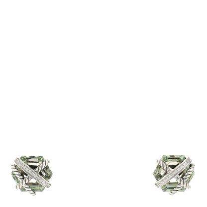 David Yurman Sterling Silver Diamond Prasiolite 10mm Cable Wrap Earrings 1 of 4