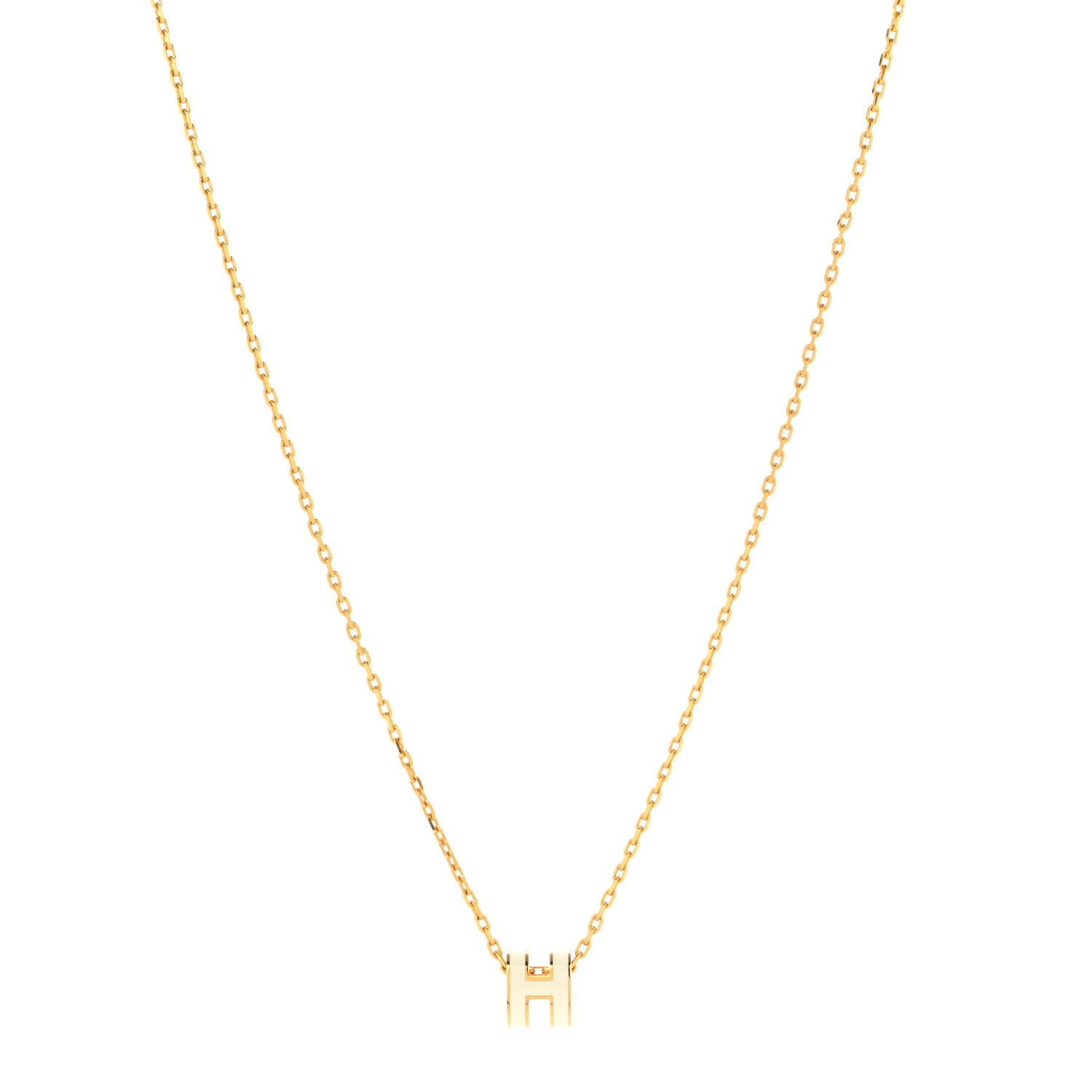 Hermes Lacquered Gold Mini Pop H Pendant Necklace White 1 of 6
