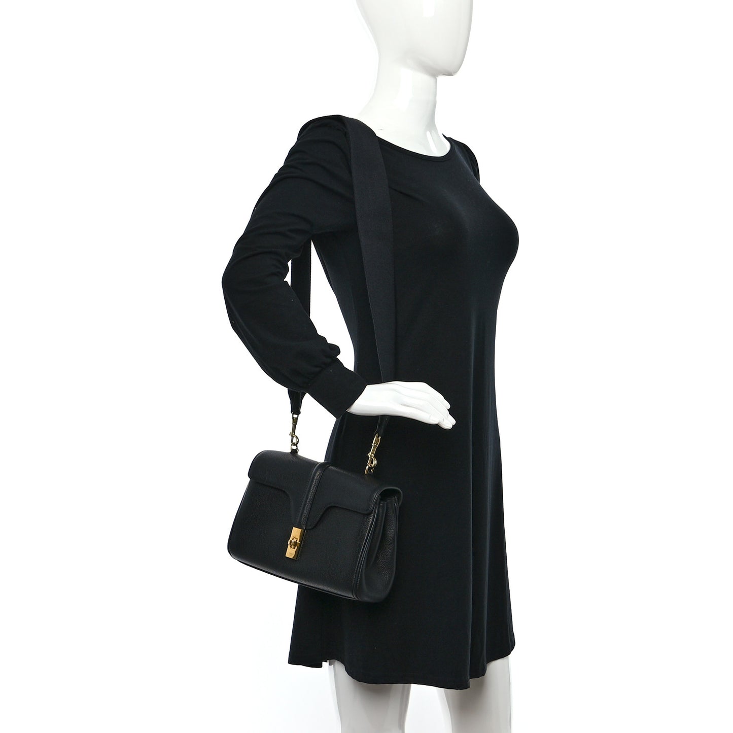 Grained Calfskin Teen Soft 16 Shoulder Bag Black