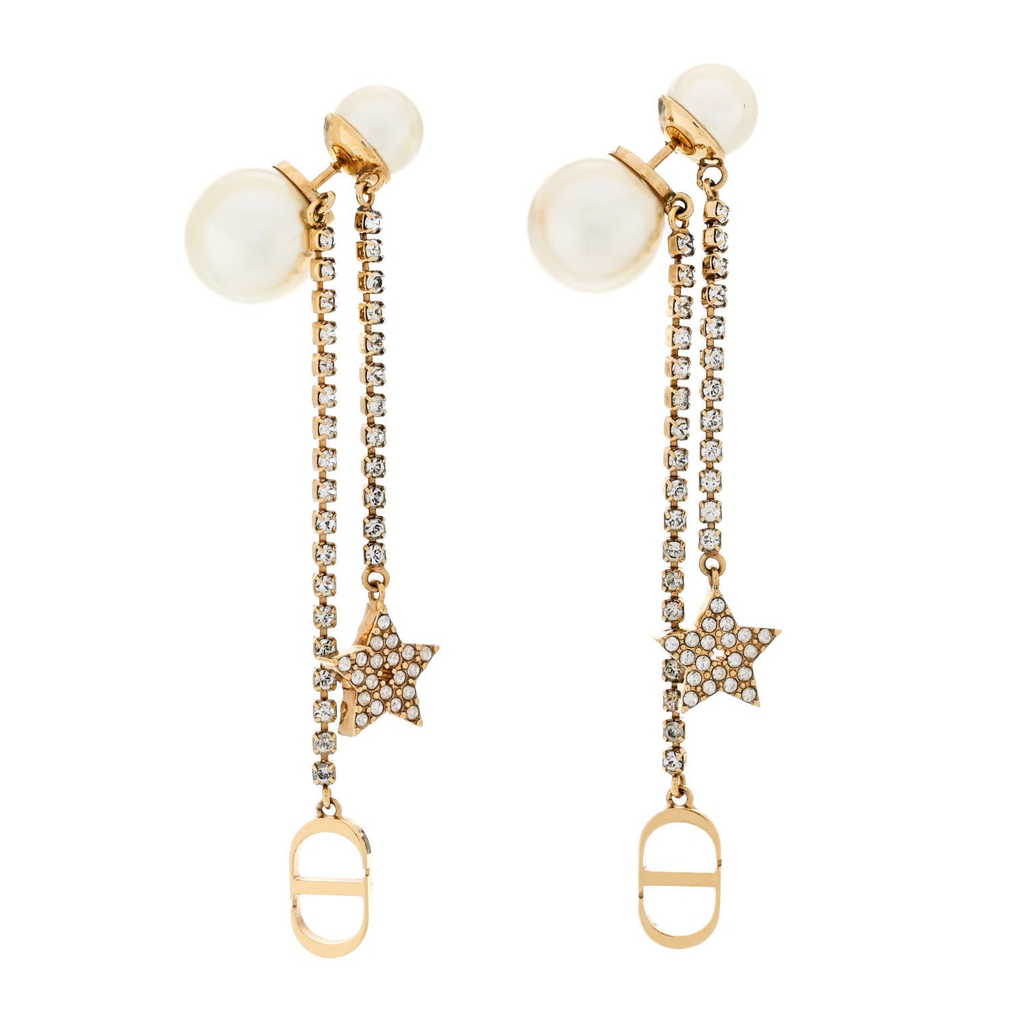 Pearl Crystal Star Tribale Dangle Chain Earrings Gold