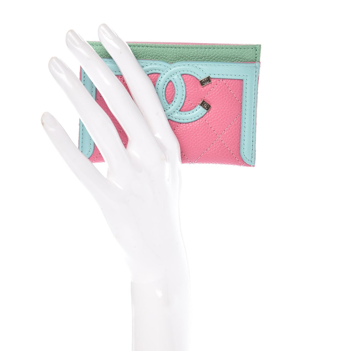 Caviar Quilted CC Filigree Card Holder Pink Blue Green
