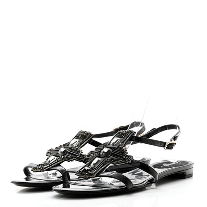 Chanel Patent Crystal Embellished Sandals 40 Black 3 of 9