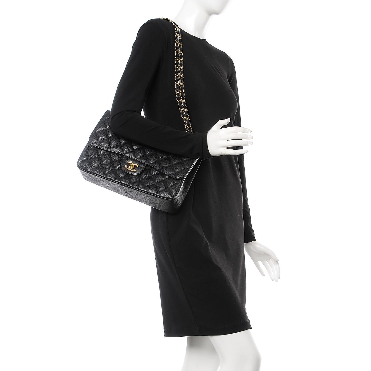 Caviar Quilted Jumbo Double Flap Black
