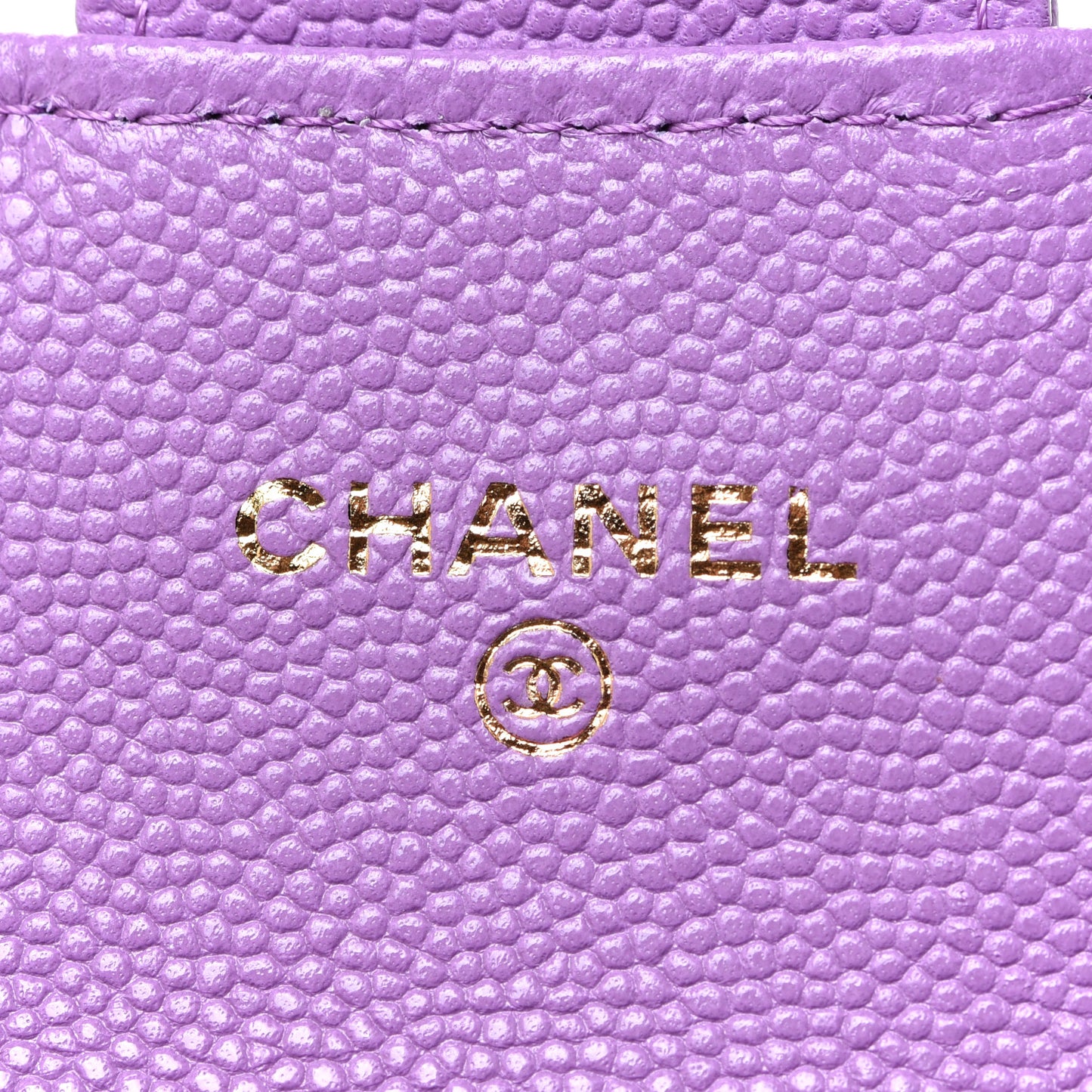 Caviar Quilted Flap Card Holder Wallet Purple