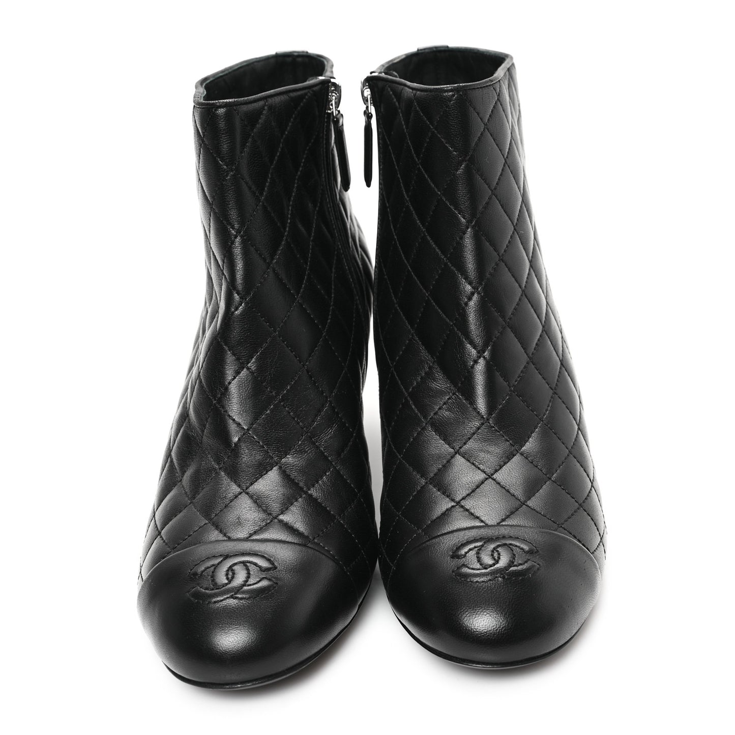 Lambskin Quilted Cap Toe CC Booties 41 Black