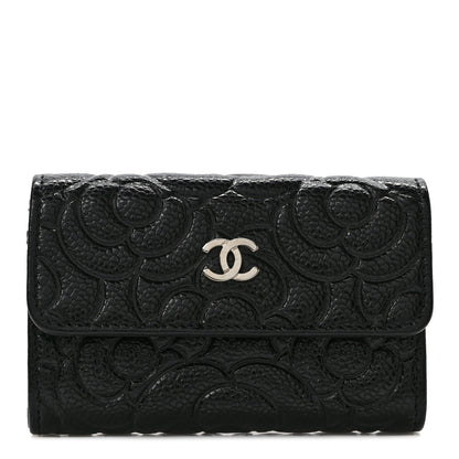Chanel Caviar Camellia Embossed Card Holder Wallet Black 1 of 8