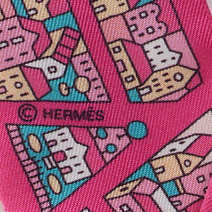 Hermes Silk Rive Droite Rive Gauche Twilly Rose Vif Turquoise Creme 4 of 5