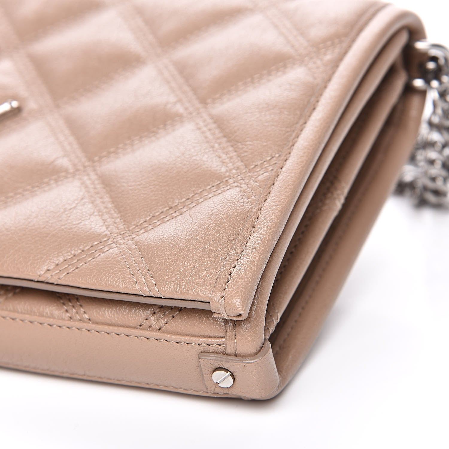 Saint Laurent Lambskin Diamond Quilted Becky Chain Wallet Gold Sand 8 of 11