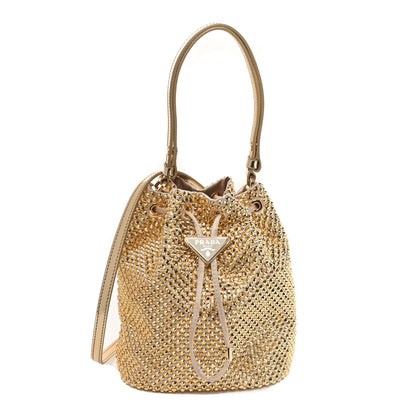 Prada Satin Crystal Metal Triangle Logo Mini Re-Edition 1978 Bucket Bag Platino 1 of 9