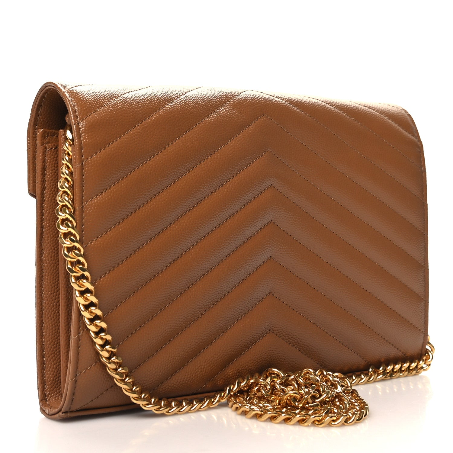 Saint Laurent Grain De Poudre Matelasse Chevron Monogram Chain Wallet Natural Dark 3 of 11