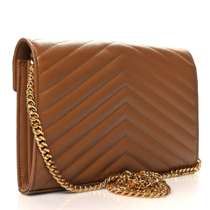 Saint Laurent Grain De Poudre Matelasse Chevron Monogram Chain Wallet Natural Dark 3 of 11
