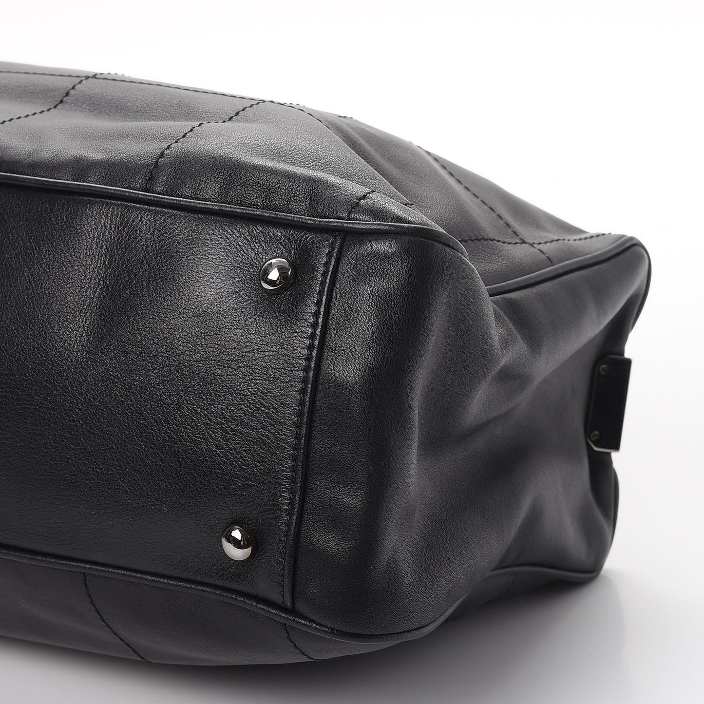 Lambskin Square Stitched Large Tote Black