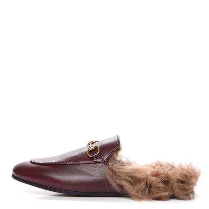 Gucci Malaga Kid Fur Womens Princetown Slippers 37.5 Vintage Bordeaux 1 of 9